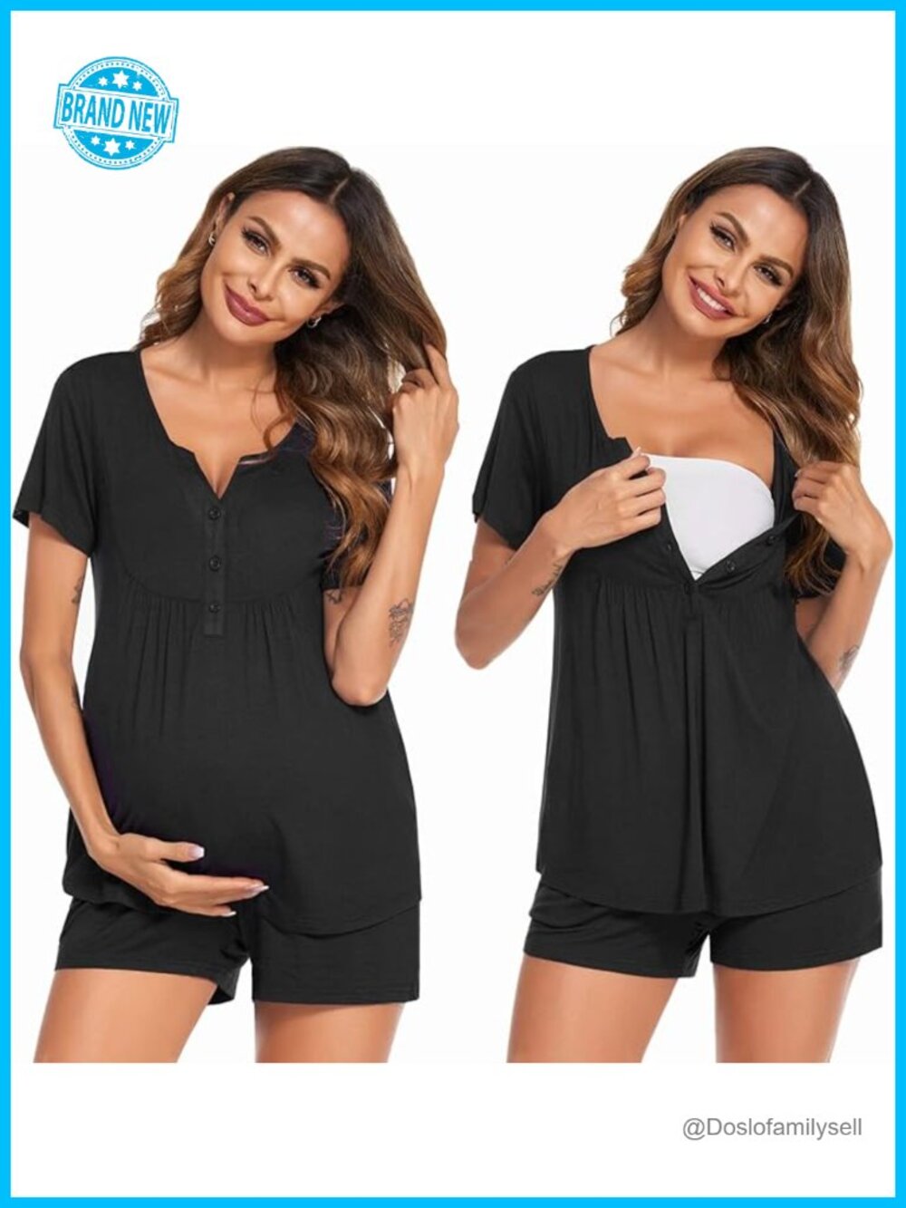 Maternity Nursing Pajama Set Short Sleeve Postpartum Sleepwear